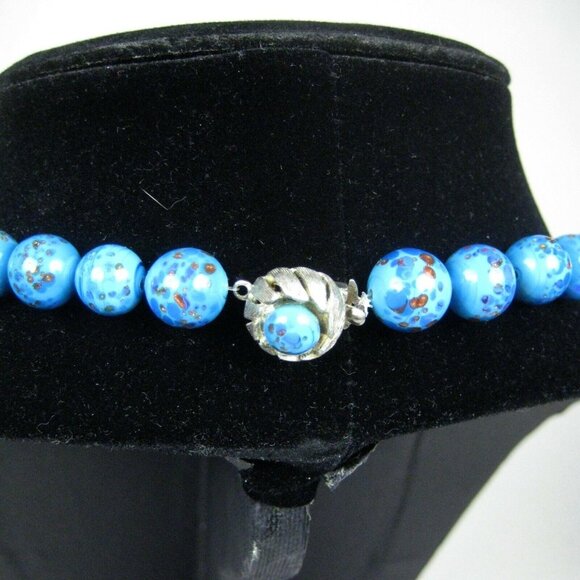 Art Glass Gold Foil Beaded Necklace Women Strand Statement Box Clasp 26 Inch - Picture 6 of 6